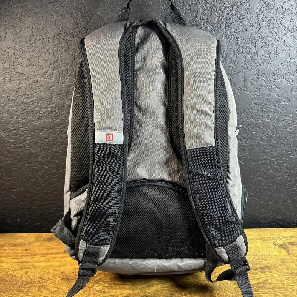 Ful High-End Multi-Pocket Grey Polyester Laptop Backpack Unisex Large